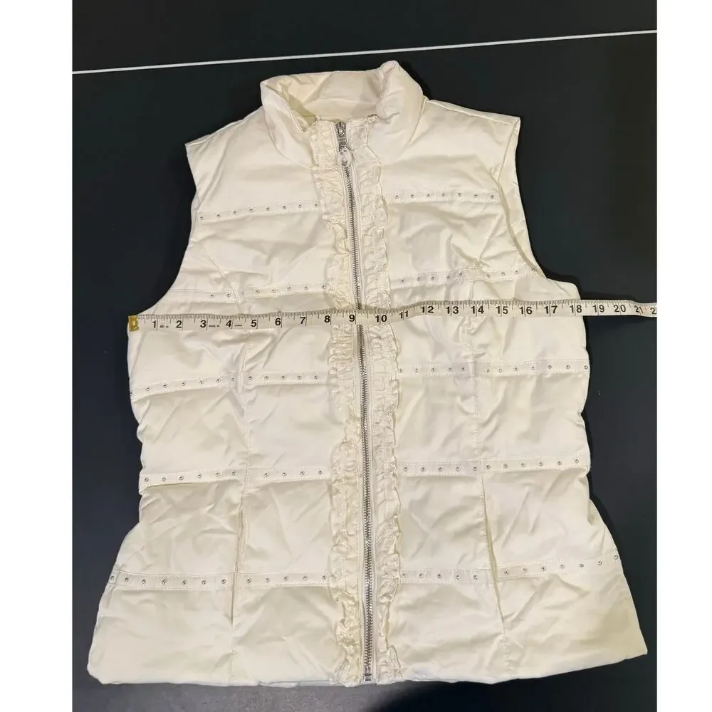 Women's WHBM studded ruffle puffer vest sleeveless quilted vest medium white